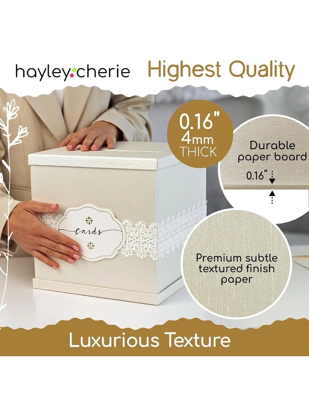 Elegant Cream Wedding Card Box with Lace Accent